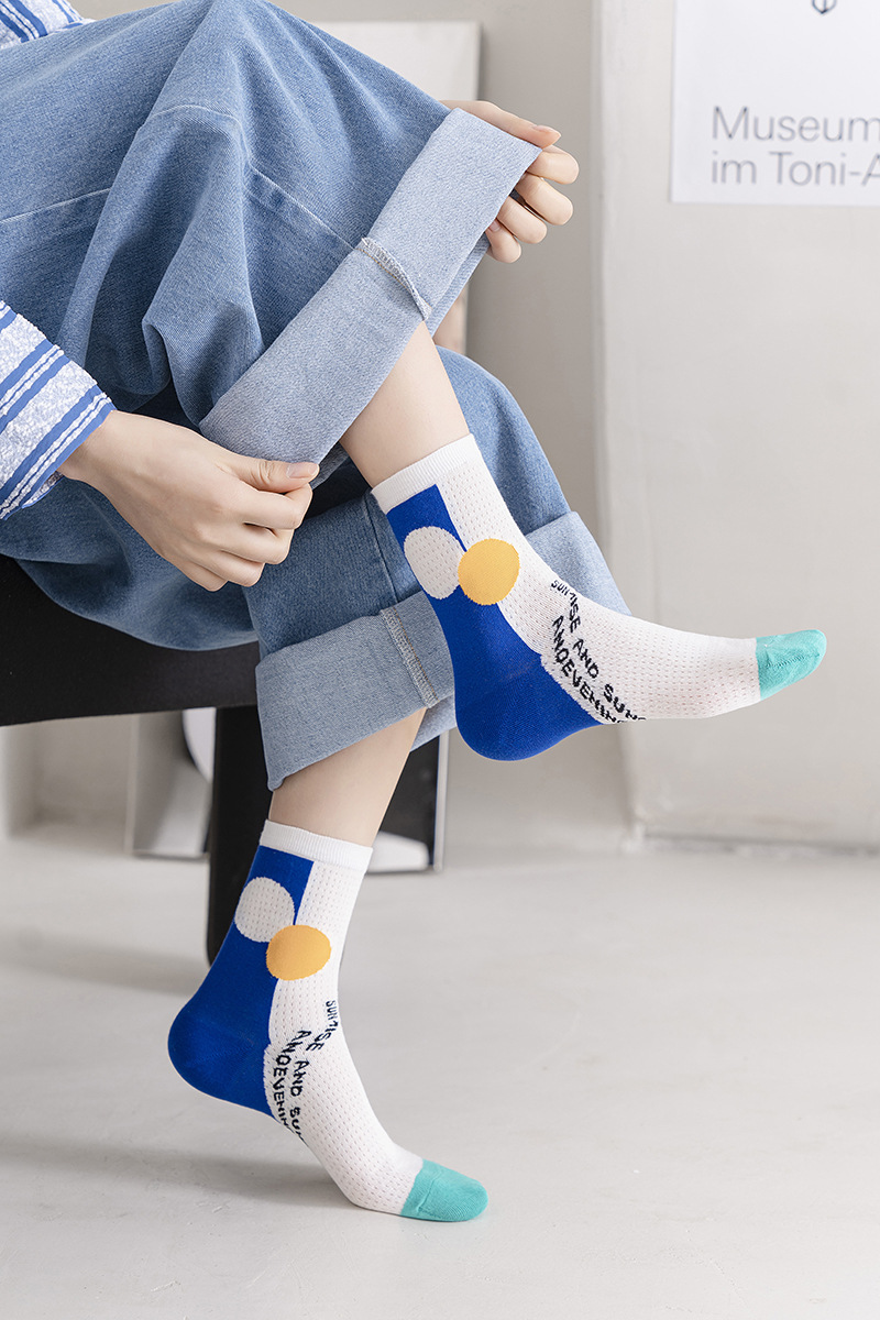 时尚街头克莱因蓝长袜子个性趣味潮袜春夏季蓝白网眼透气女中筒袜