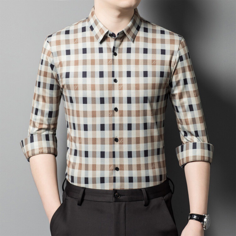 春秋季格子长袖衬衫男格纹衬衣韩版商务休闲男装潮流百搭舒适上衣