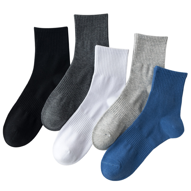 Cross-Border Spring and Summer New Men's Mid-Calf Cotton Athletic Socks Solid Color Sweat-Absorbent Breathable Waist Cotton Socks Wholesale