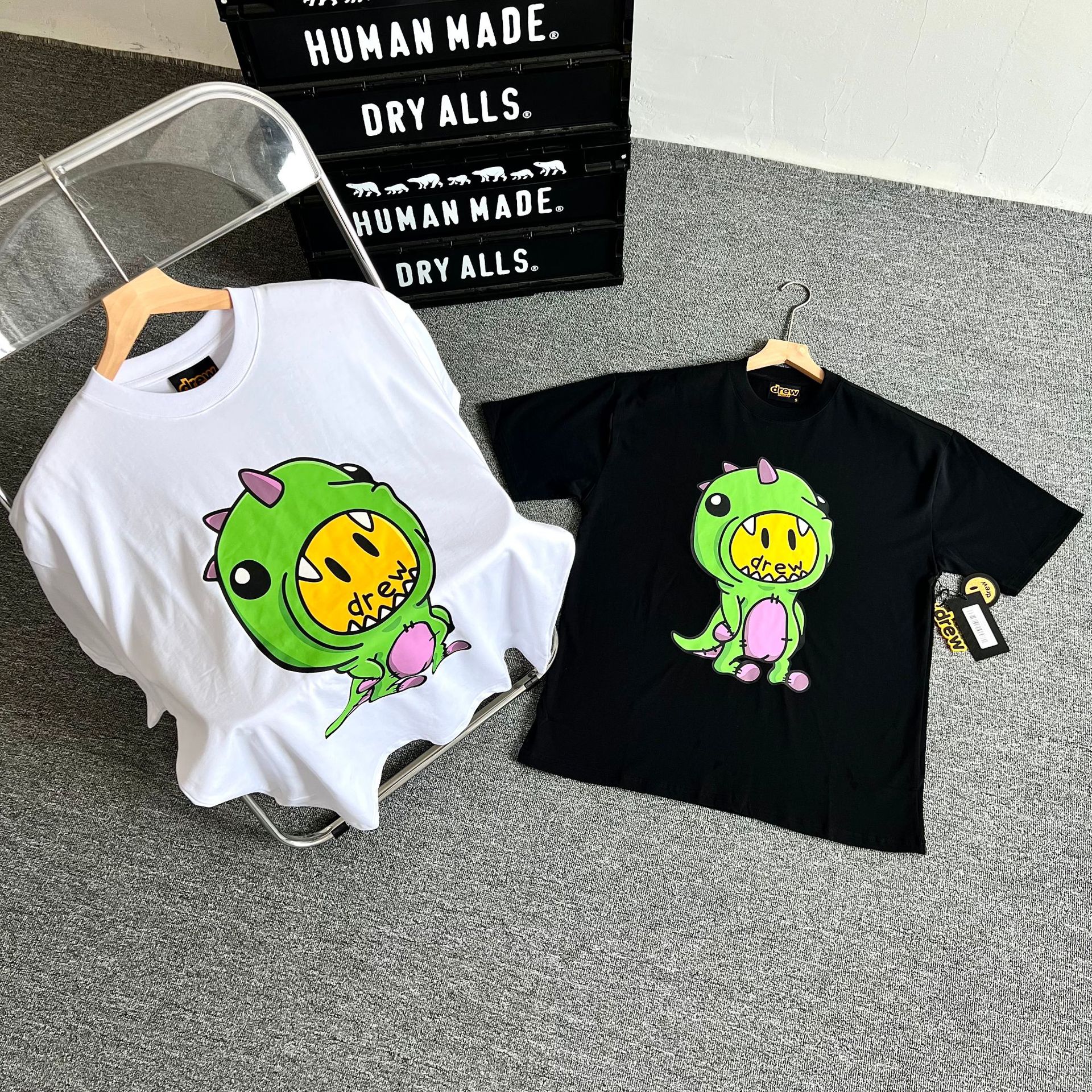 天花板 冲正级drew恐龙笑脸短袖原版工艺男女宽松情侣街头百搭t恤