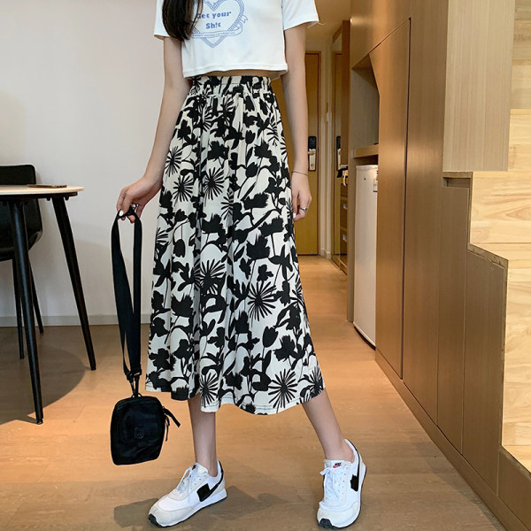 All-Match Floral Skirt for Women 2023 Summer New Slimming Cover Flab Hiding High Waist Mid-Length Skirt Wholesale