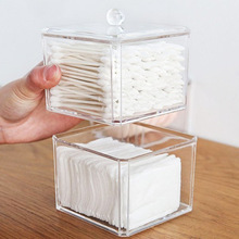 韩式桌面双层透明亚克力粉扑化妆棉盒防尘创意化妆棉签收纳盒子