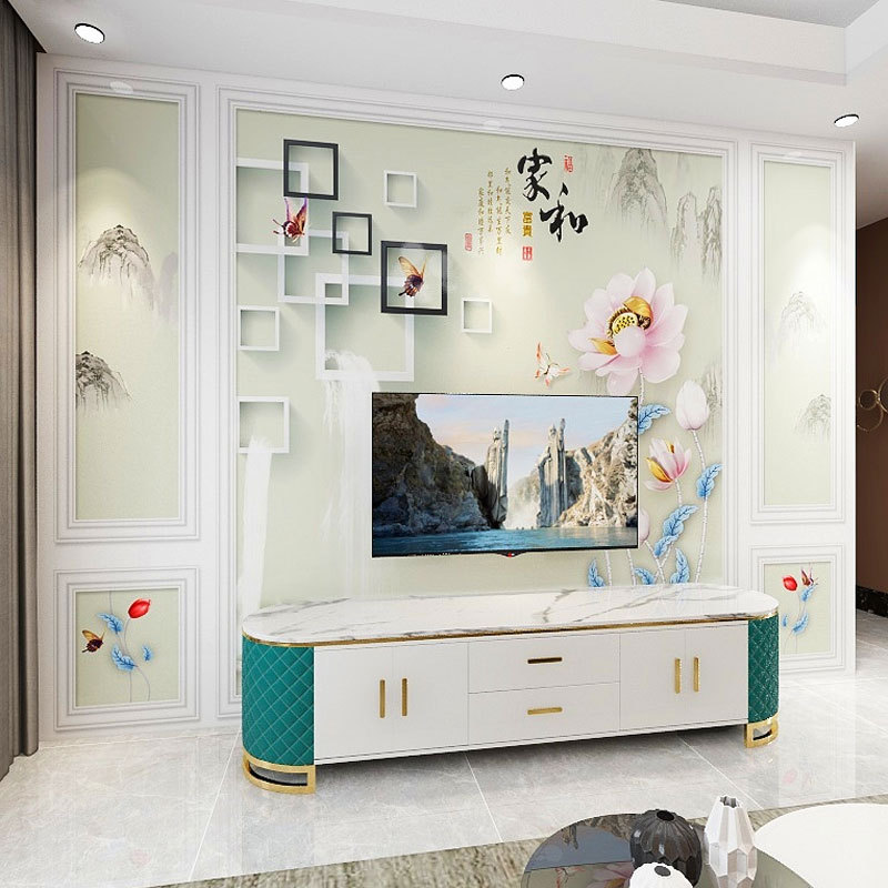 8d电视背景墙壁纸现代简约客厅壁画3d立体大气影视墙装饰荷花壁布