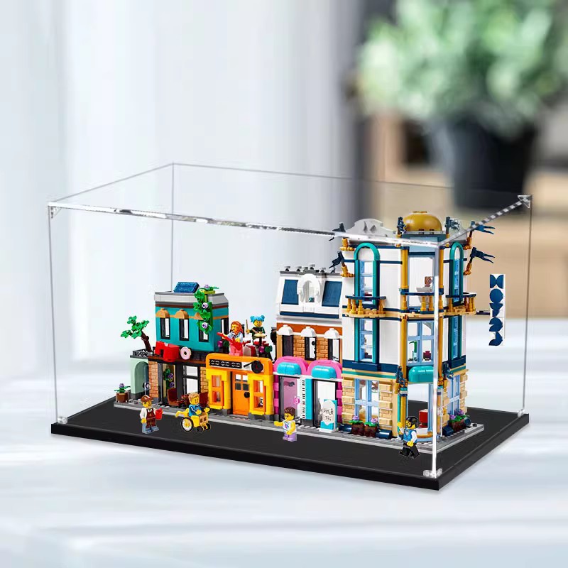 适用乐高31141城镇大街亚克力展示盒 透明玻璃罩防尘罩手办收纳盒