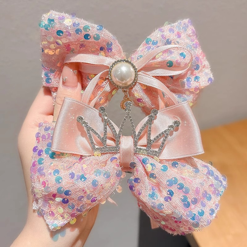 儿童发夹女童皇冠蝴蝶结发卡公主珍珠亮片顶夹小女孩生日拍照发饰