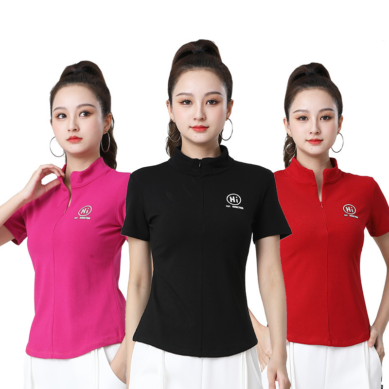 春夏季新款广场舞短袖上衣女士t恤隐藏拉链舞蹈服跳操衣服-阿里巴巴