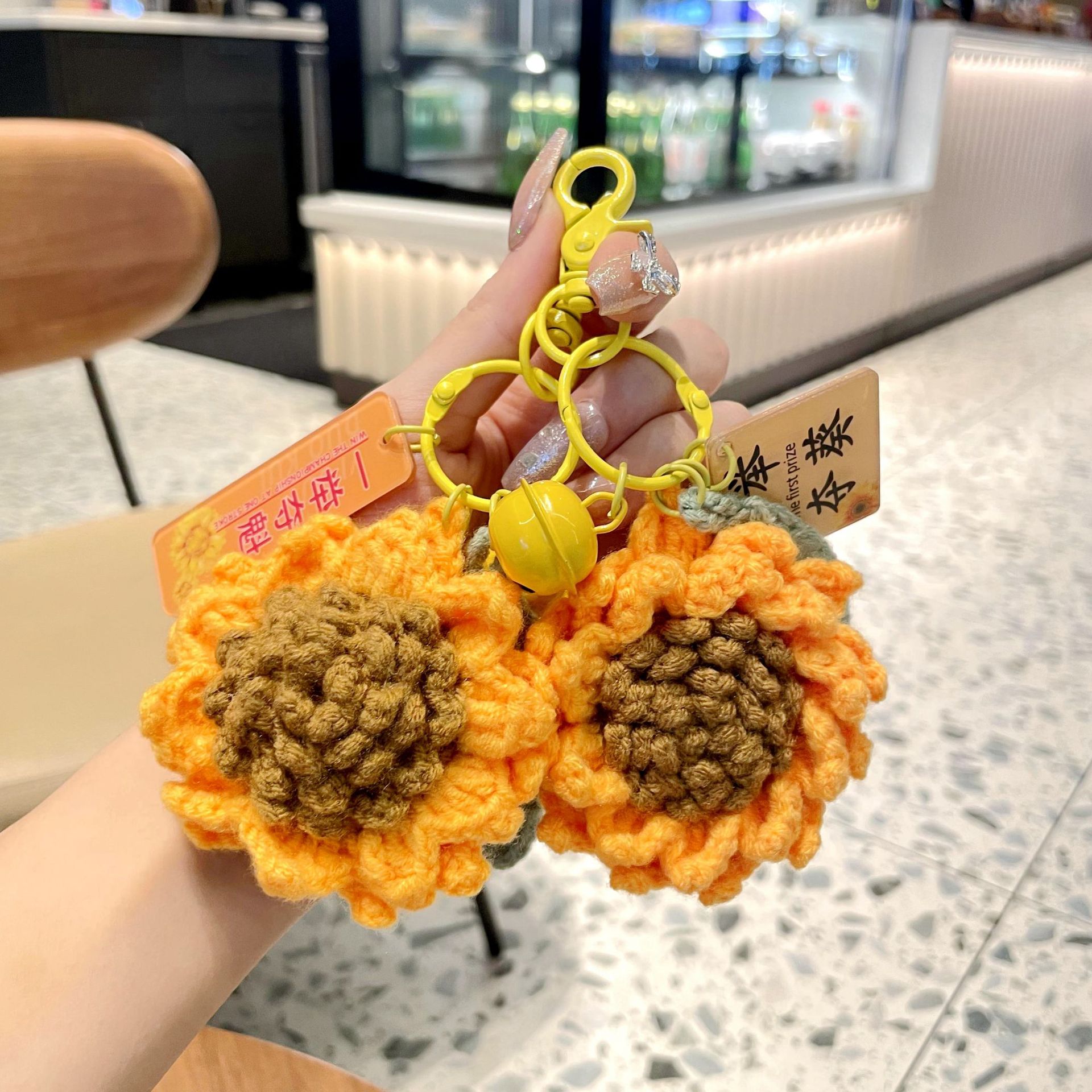 高考一举夺魁钥匙扣毛线纯手工编织向日葵学生书包挂件小礼品批发