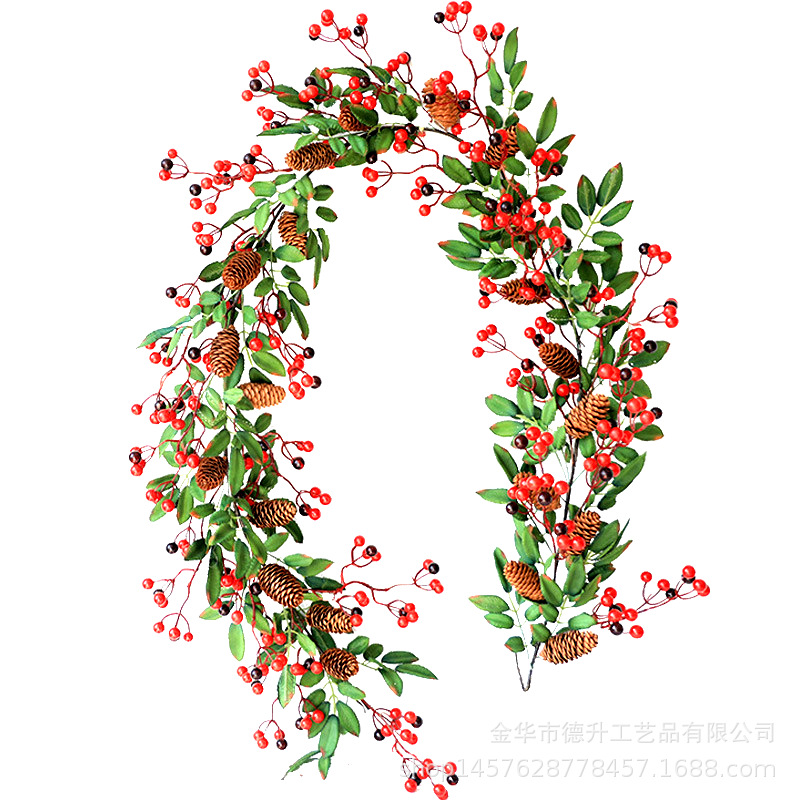 DSEN Manufacturers Supply Hotels Shopping Mall Decoration Christmas Pendent Ornaments Chinese Hawthorn Leaves Pine Cones Rattan DIY