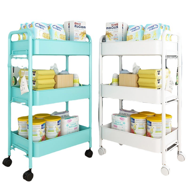 Trolley Storage Rack Kitchen Floor Multi-Tier Movable Bathroom Storage Rack Bedroom Snack Storage Rack 0783