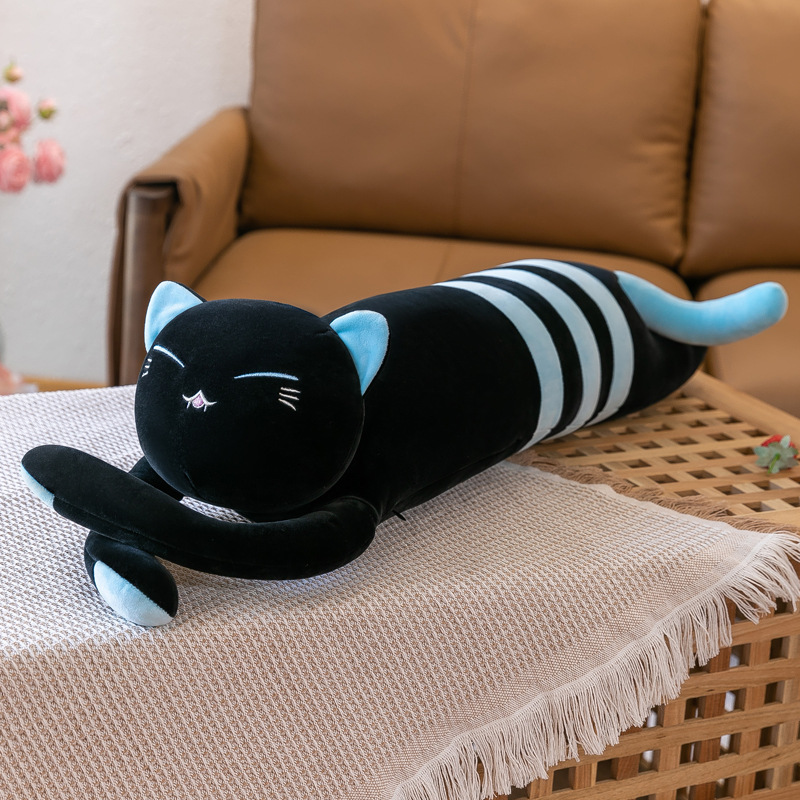 Cute Stripes Cat Doll Plush Toy Pillow Foreign Trade Wholesale Black Stripes Cat Doll Bed to Sleep with Pillow