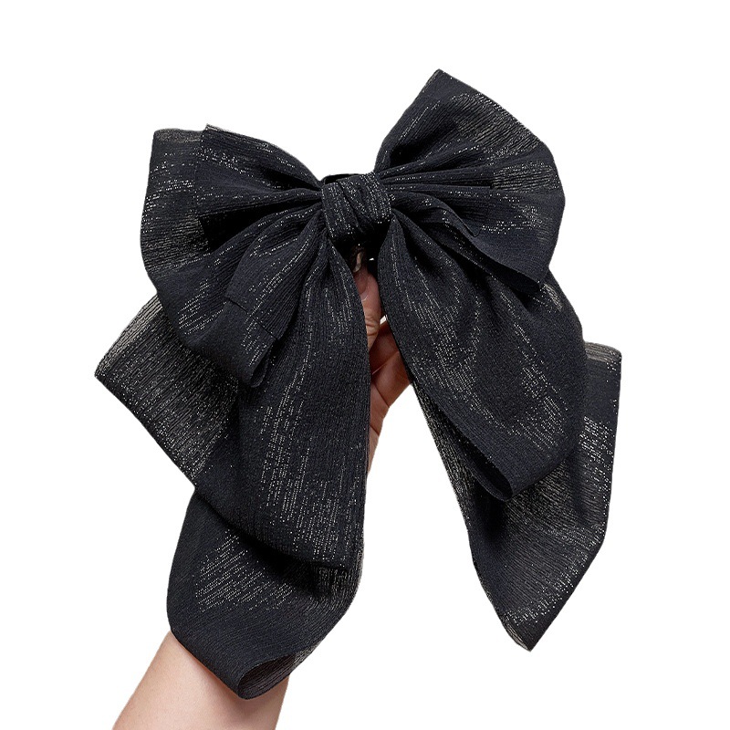 Black Big Bow Headdress Ribbon Small Grab Clip High-Grade Hairpin Female Back Shark Clip Hair Accessories Hairpin