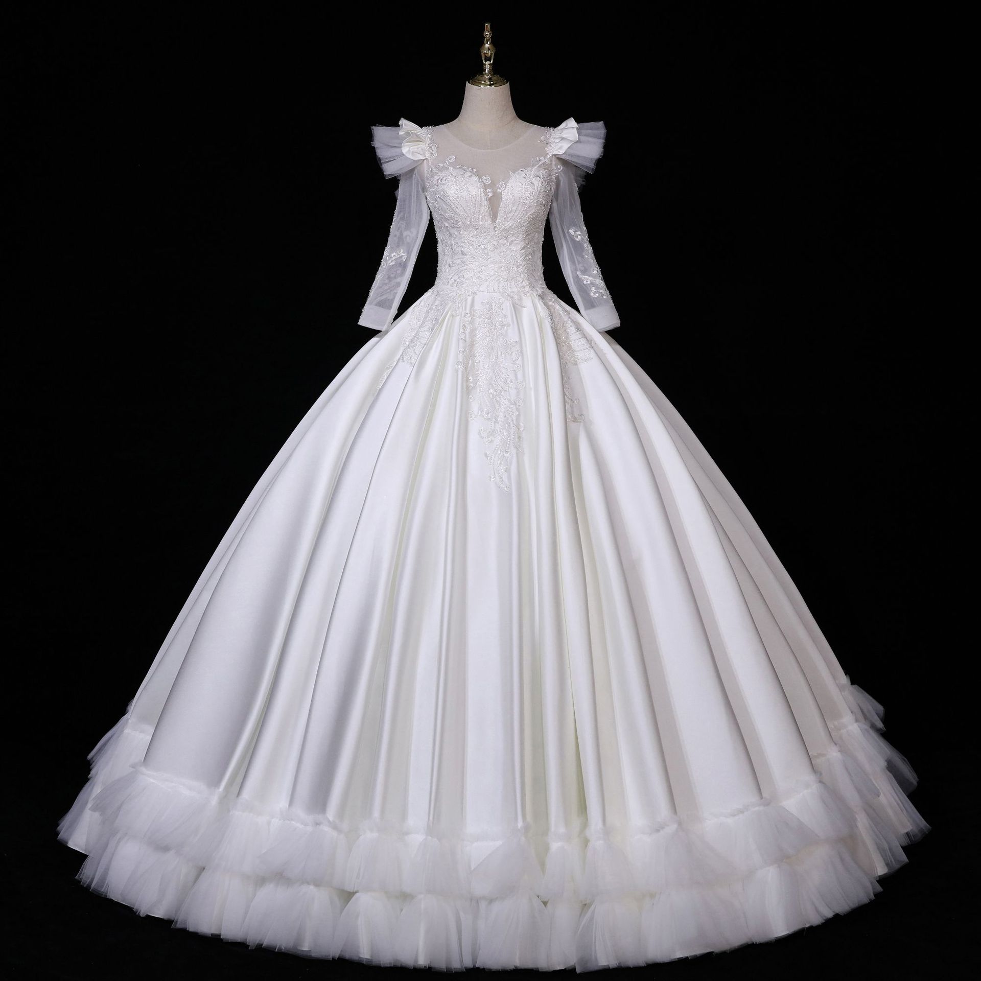 跨境婚纱2022新款结婚出门纱欧美新娘独唱蓬蓬裙白色艺考演出礼服