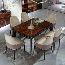 威登 意式轻奢餐桌椅组合现代美式轻奢风实木餐桌东南亚餐厅餐台