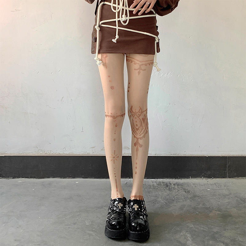 裤袜腿光辣妹肉色禧连裤袜子女袜子春秋图案千纹身丝袜-阿里巴巴