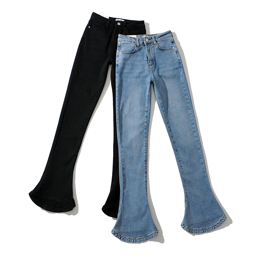 ap-112 欧美女装修身显腿长马蹄裤微喇拖地长款水洗牛仔裤