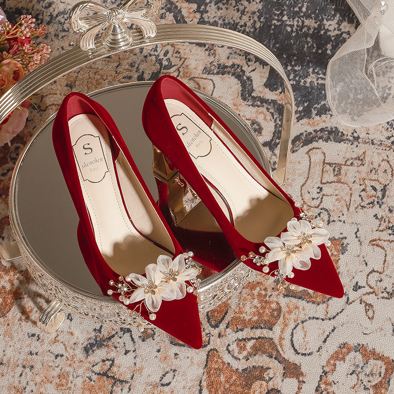 c788-11 红色高跟婚鞋女2024新款新娘敬酒秀禾婚纱两穿不累脚女鞋