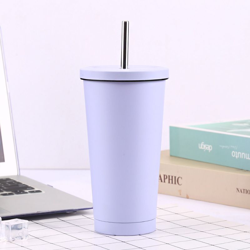 Cross-Border 304 Stainless Steel Cup with Straw Large Capacity Vacuum Coffee Cup Portable Vehicle-Mounted Gift Thermos Cup Wholesale