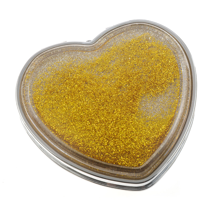 爱心桃心形金色流沙热销可定化妆美容小镜子厂家批发可定logo