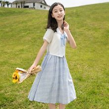 女童连衣裙儿童裙子格子裙短袖夏装2024新款韩版大童女孩洋气棉裙