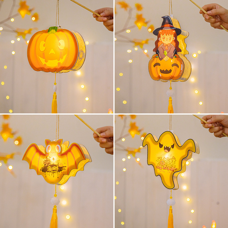 Halloween Pumpkin Lamp Children's Handmade DIY Portable Luminous Lantern Kindergarten Small Gift Decoration Props Ornaments