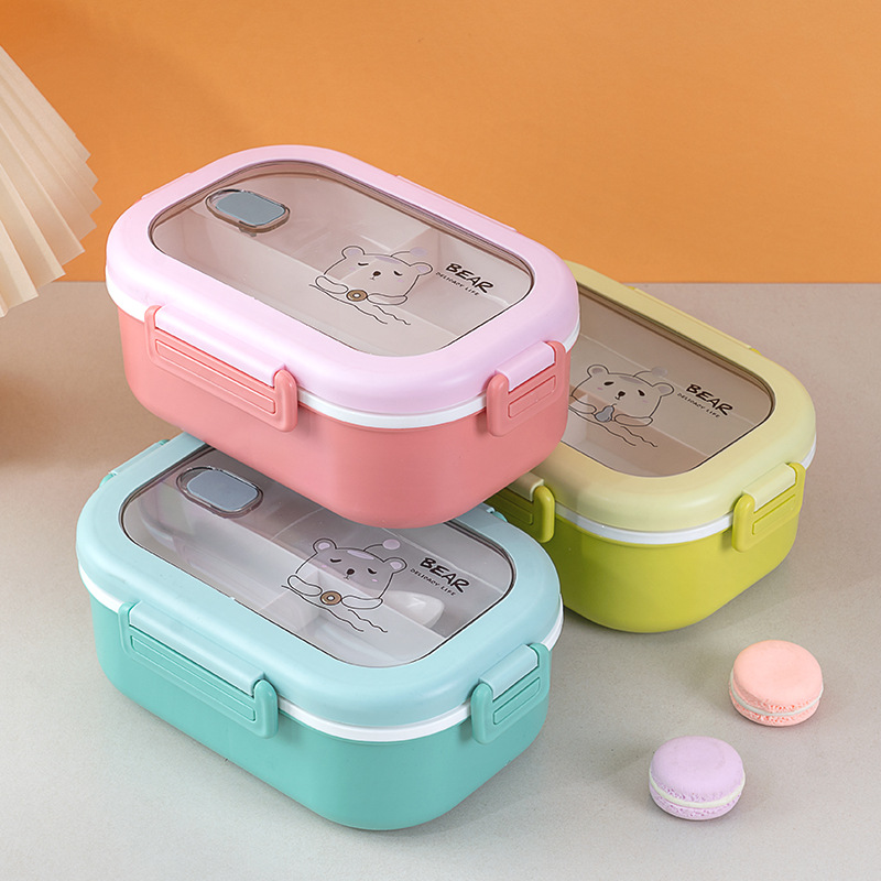 Foreign Trade Lunch Box Thickened Pp Plastic Material Compartment Separate Double Layer Lunch Box Office Lunch Box Microwaveable Heating