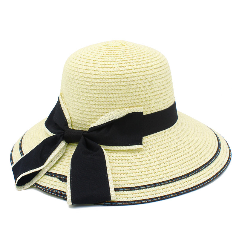 Western Style All-Matching Big Brim Sun Hat Women Elegant Bowknot Sun Protection by the Sea Sun Hat Wholesale Fashion Sun-Proof Straw Hat