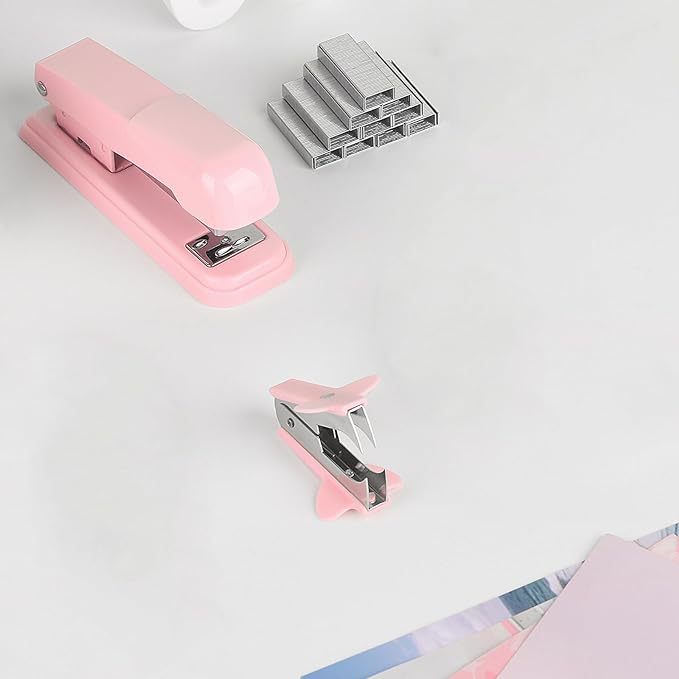 Cross-Border Direct Supply Pink Stapler Binding Set Nail Puller 1000 Pieces Stapler Office Supplies Combination Set