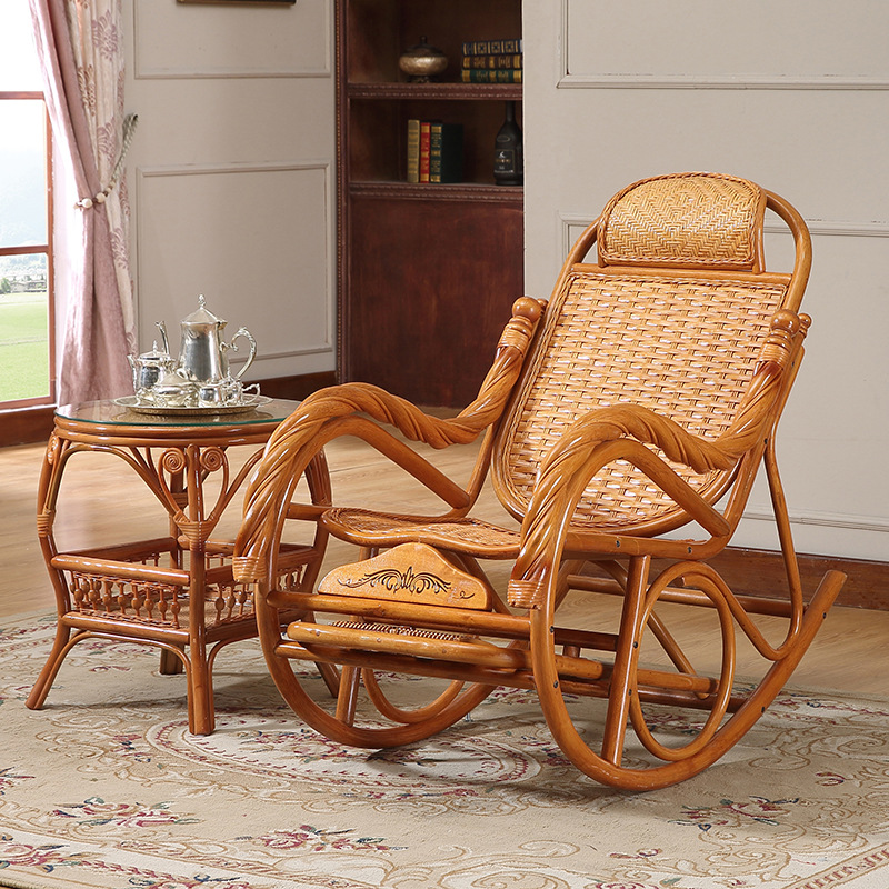 批发印尼真藤椅摇椅躺椅老人椅阳台午睡椅成人逍遥椅天然藤室内摇