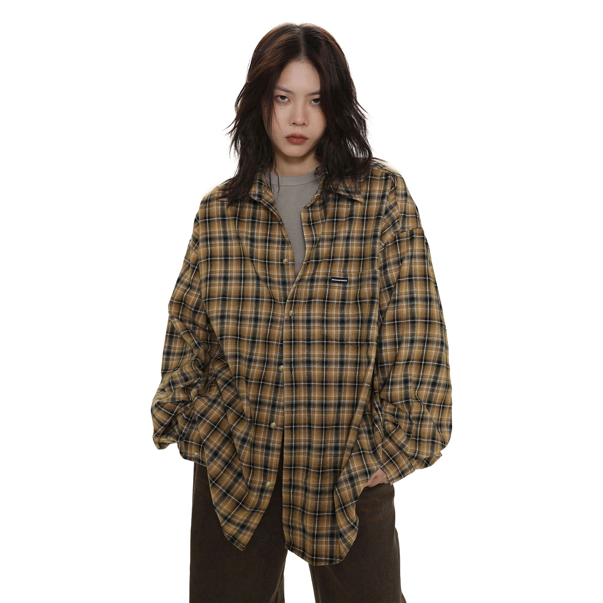 格子衬衫男春季设计感痞帅美式复古外套春秋款设计感男装长袖衬衣