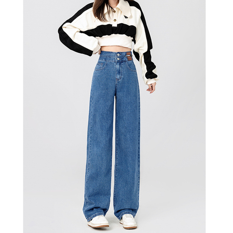   891 Casual All-Match High Waist Straight Wide eg Jeans Women's New oose Slimming Draping Mopping Pants Ins High Street