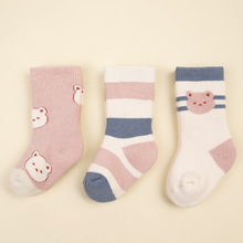 宝宝秋冬袜子0—6个月婴儿加厚初生儿中筒棉袜男女童袜子保暖3双