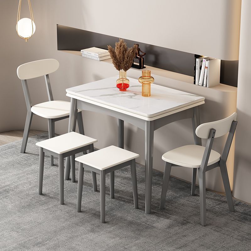 Simple Modern Light Luxury Stone Plate Folding Dining Table Retractable Multi-Functional Dining Tables and Chairs Set Small Apartment Solid Wood Dining Table