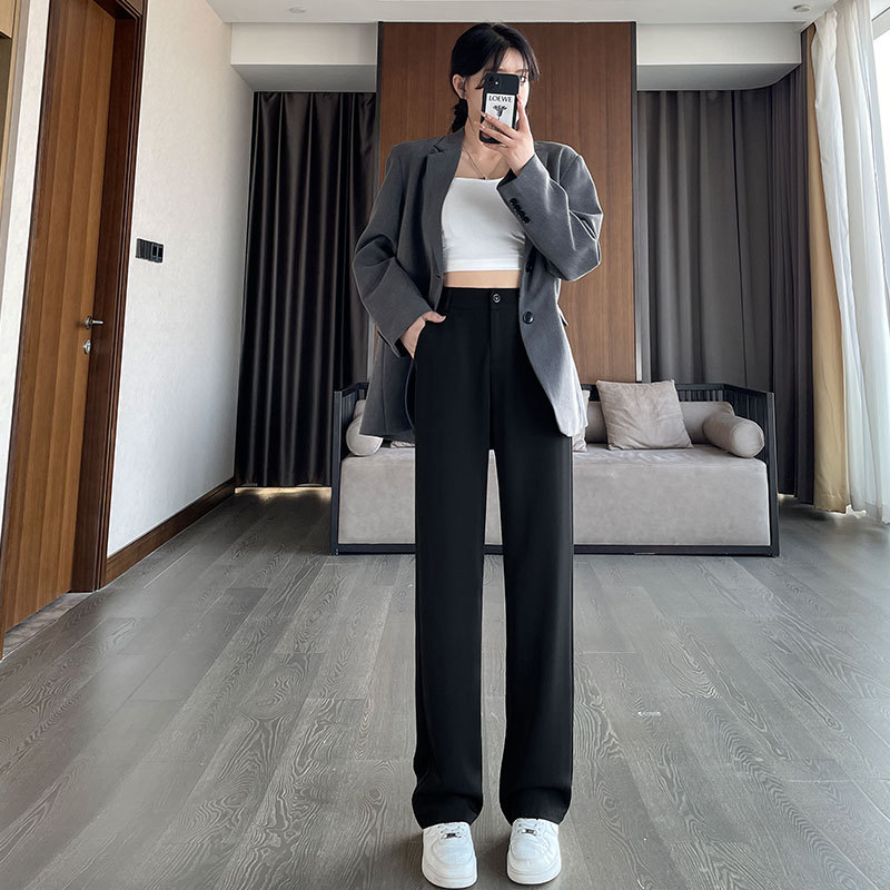 黑色阔腿裤女裤子2025年新款春秋季裤显瘦高腰垂感直筒西装休闲裤
