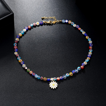 批发抖音热卖网红同款米珠链琉璃太阳花夏日清凉跨境热卖项链