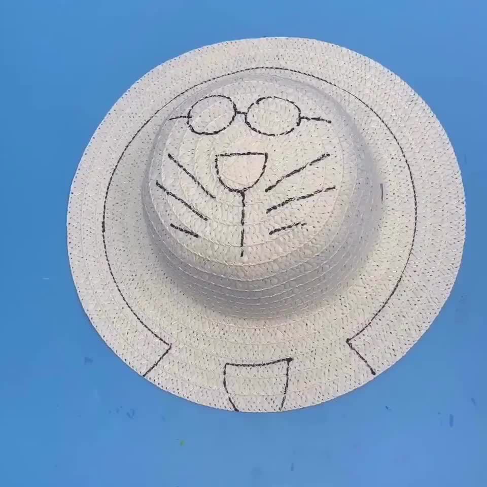 草帽diy绘画帽子 儿童幼儿园画画彩绘手绘涂鸦涂色创意手工材料包
