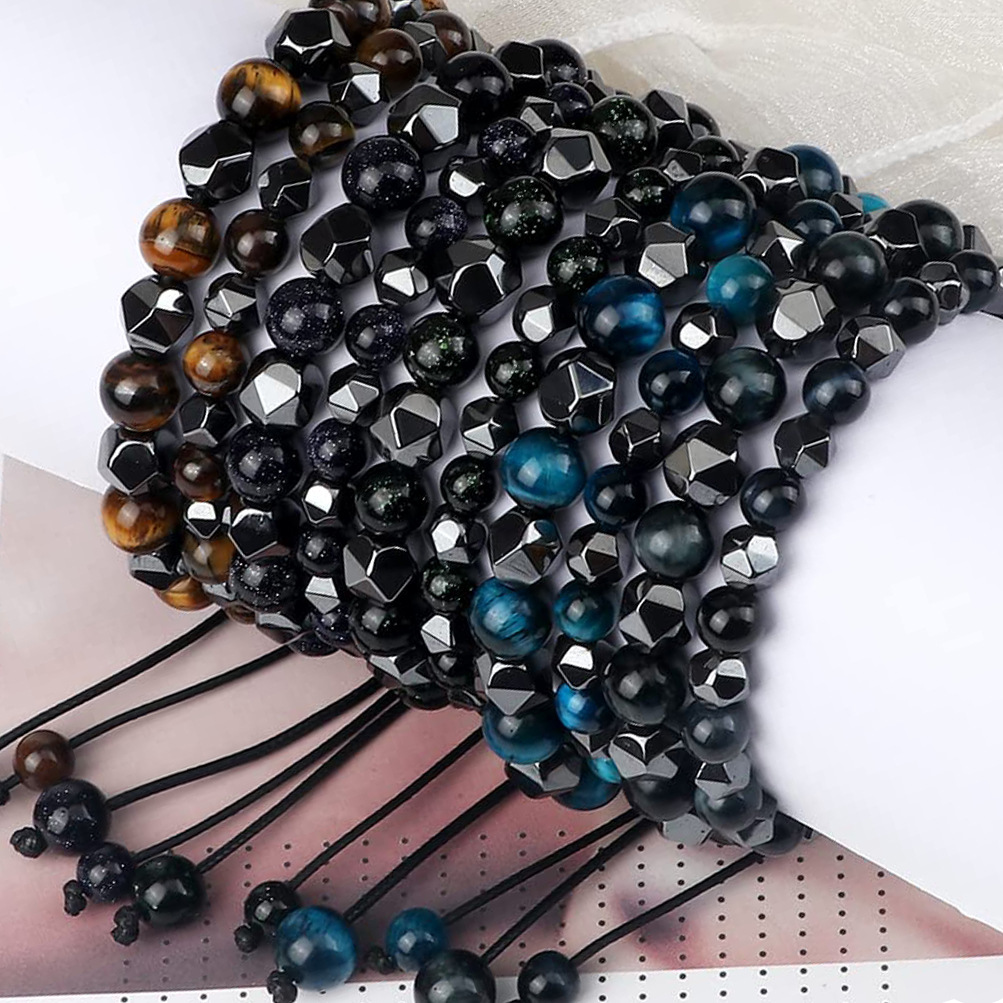 跨境切面赤铁矿虎眼绿砂石混搭手串情侣闺蜜编织手链批发-阿里巴巴