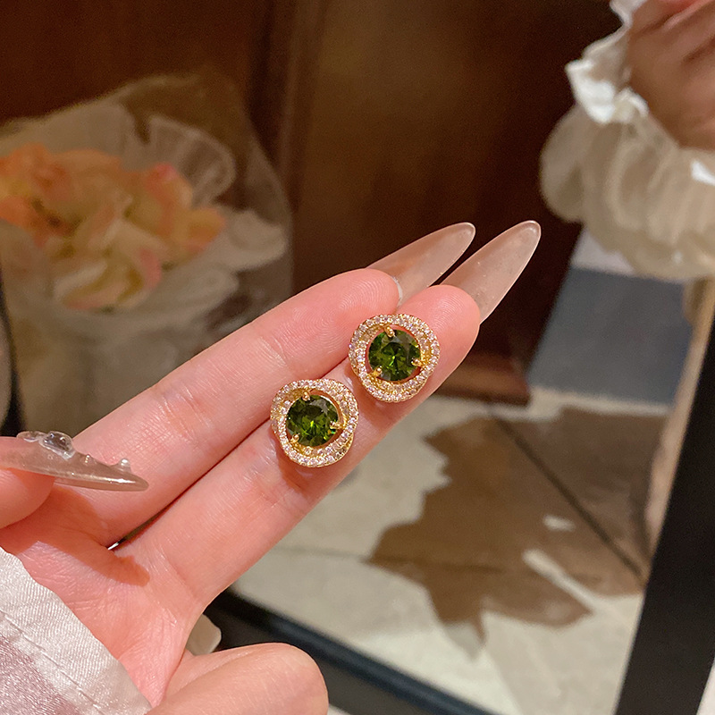 retro emerald chalcedony earrings bird‘s nest ear rings sterling silver needle high-grade exquisite micro zircon-encrusted stud earrings women