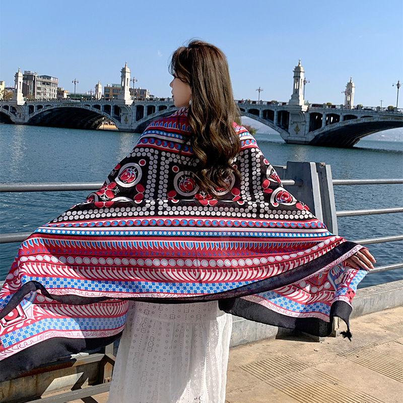 Tibet Trip Travel Sun Protection Cotton and Linen Scarf Women's Summer Ethnic Style Scarf Outer Wear Long Thin Seaside Shawl