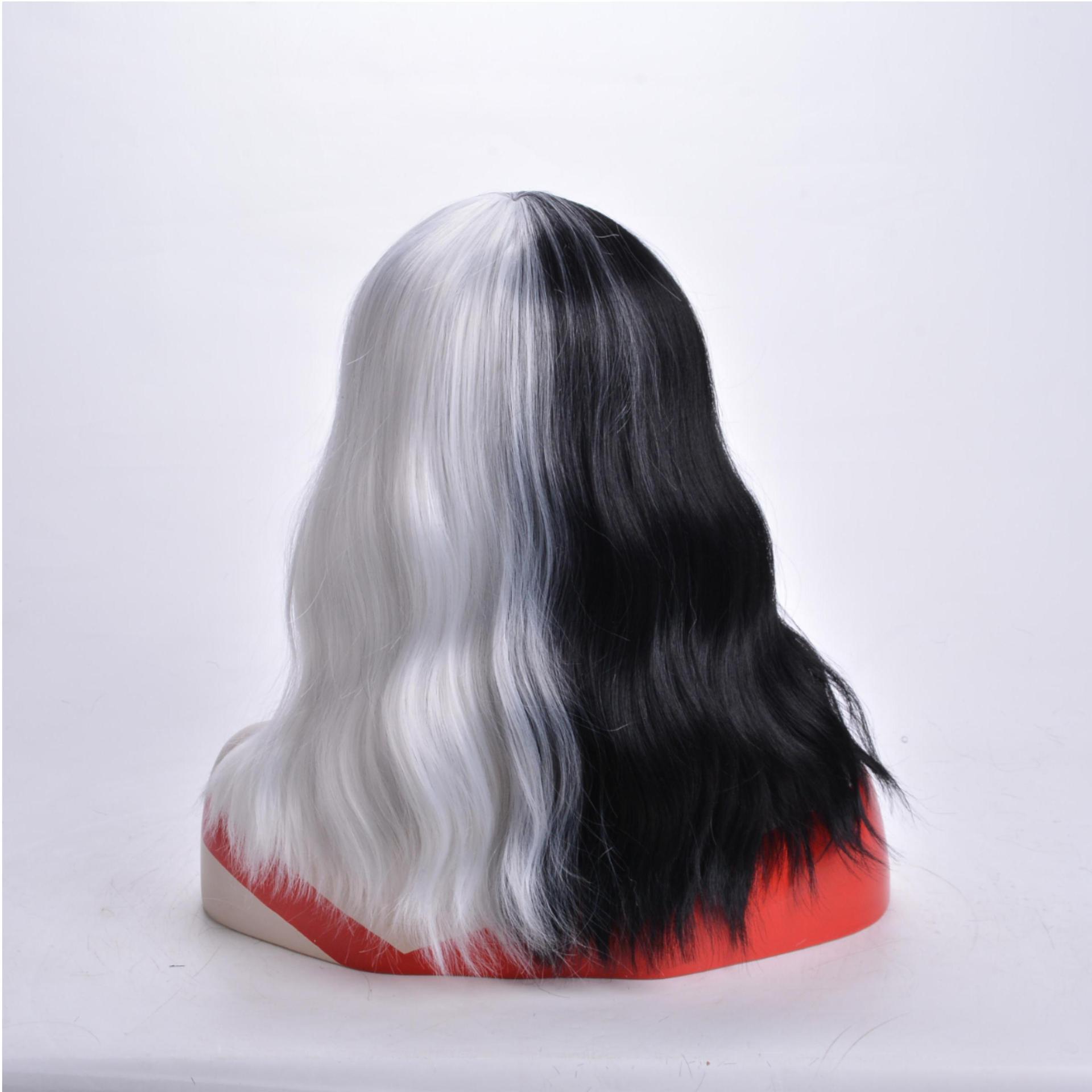 外贸跨境 新品个性黑白双拼阴阳头 化纤短发假发头套 coslpay头套