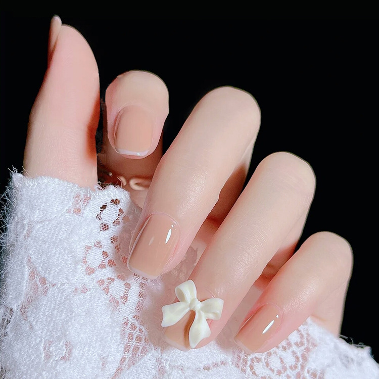 法式裸色穿戴甲片 24片蝴蝶短款假指甲贴片nails成品可拆卸美甲片