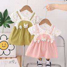 婴幼儿宝宝夏季韩版女童2024童装两件背带短袖连衣裙儿童洋气公主