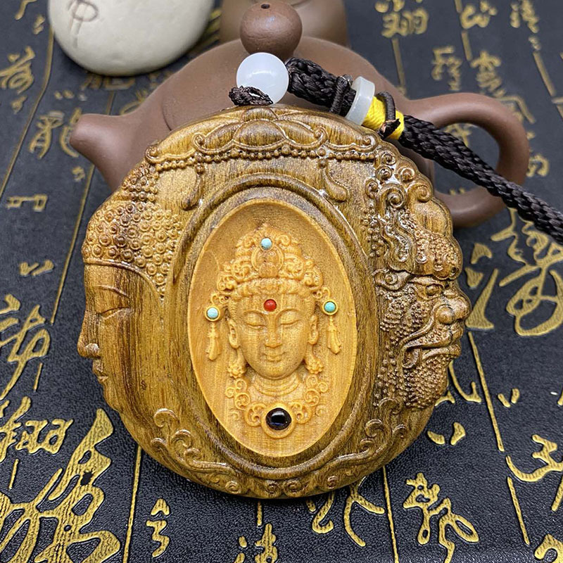 沉香木吊坠棋楠木沉香檀香挂牌一念之间项链镶嵌投影心经厂家批发