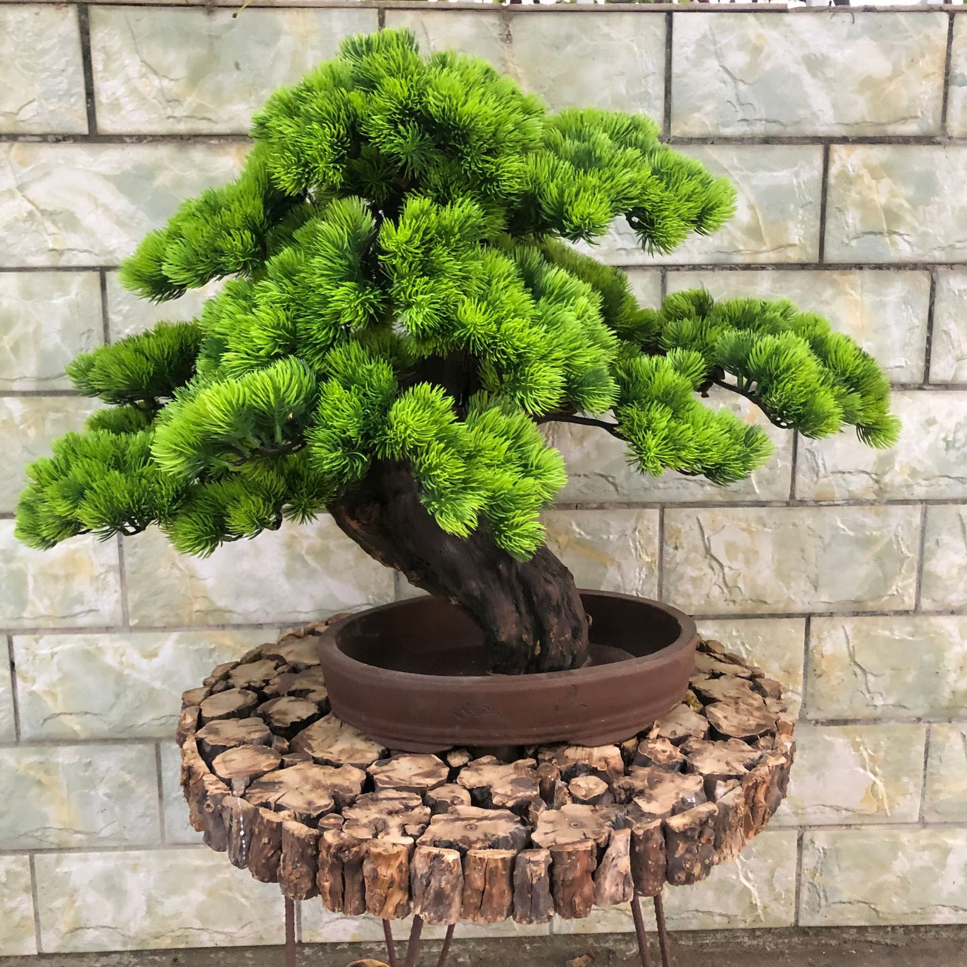仿真迎客松美人松家居摆件假松树盆栽别墅酒店商场客厅背景墙装饰