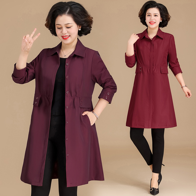 春秋女装中老年妇女风衣中长款胖妈妈装外套老年人奶奶装大妈外穿