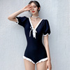 2021 new pattern conservative Cover the belly Short sleeved Swimsuit Conjoined Small chest Gather bikini Backless Show thin hot spring Swimwear 2021 new pattern conservative Cover the belly Short sleeved Swimsuit Conjoined Small chest Gather bikini Backless Show thin hot spring Swimwear