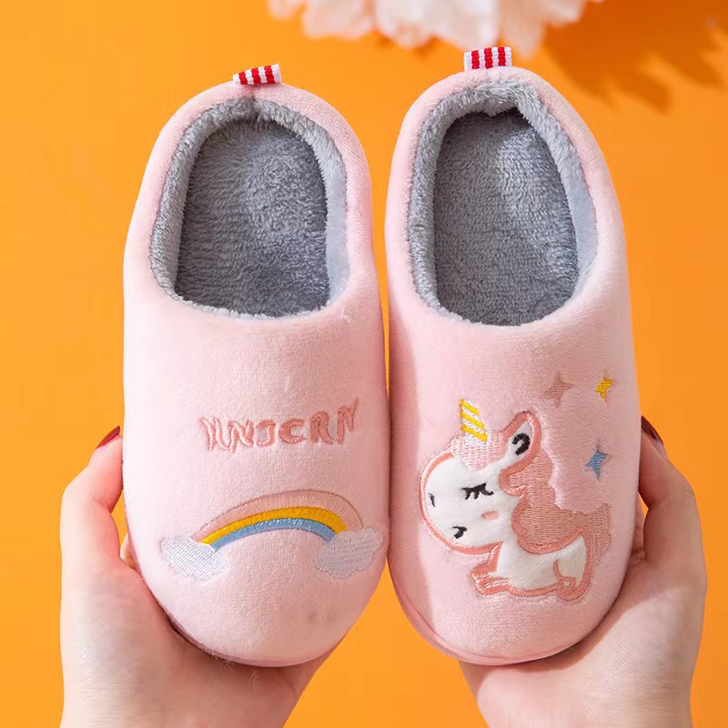 Children's Cotton Slippers Winter Home Boy Girl Baby Cartoon Embroidered Warm Indoor Soft Bottom Home Woolen Slipper