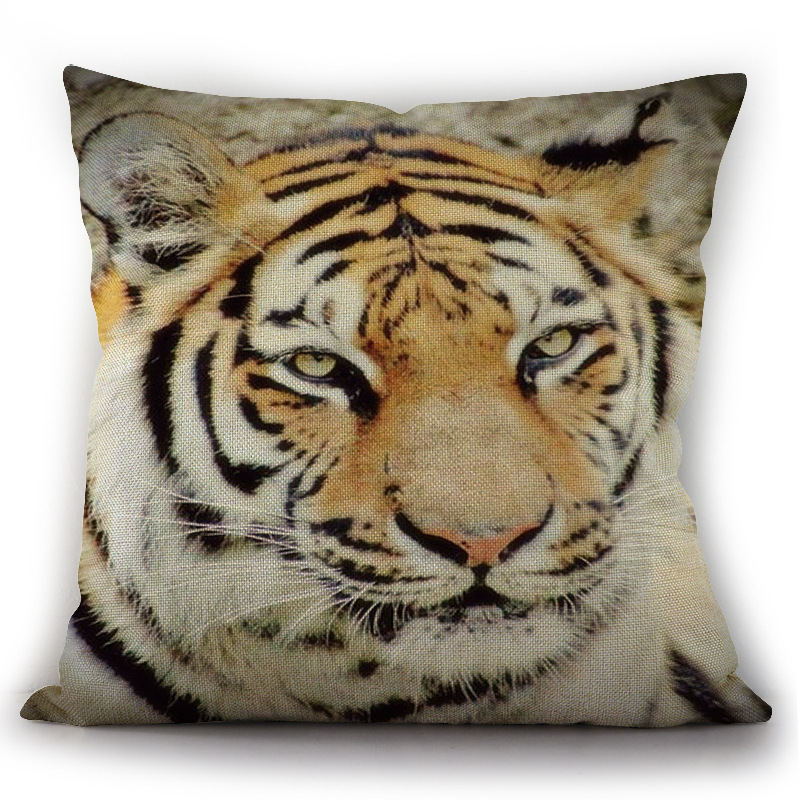 亚麻抱枕套虎头图案3d印花家居沙发汽车靠垫套亚马逊速卖通热卖