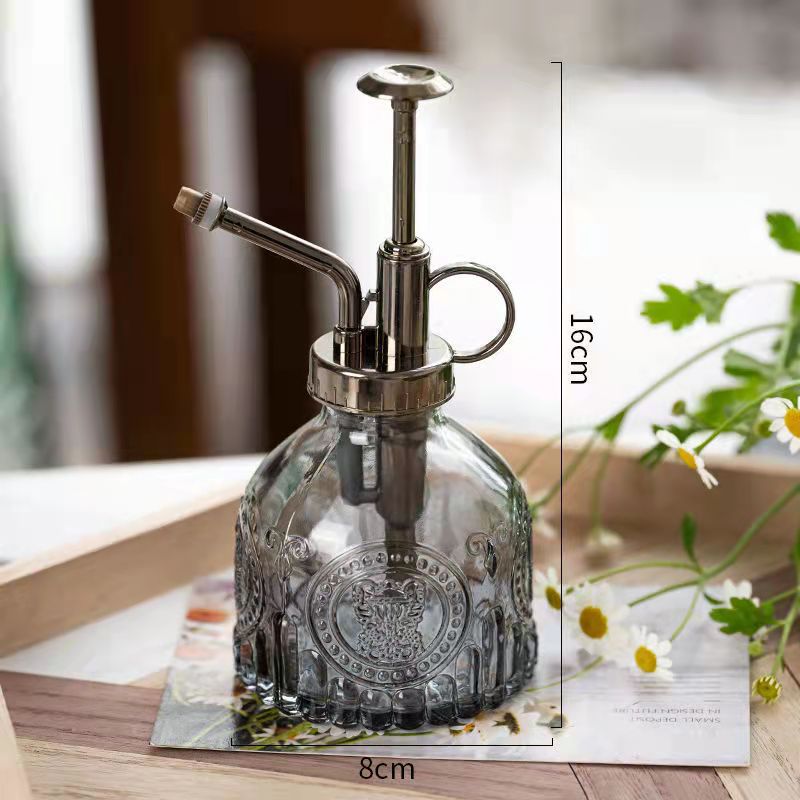 Embossed Vintage Glass Sprinkling Can Gardening Household Watering Pot Sprayer Small Pressure Shower Watering