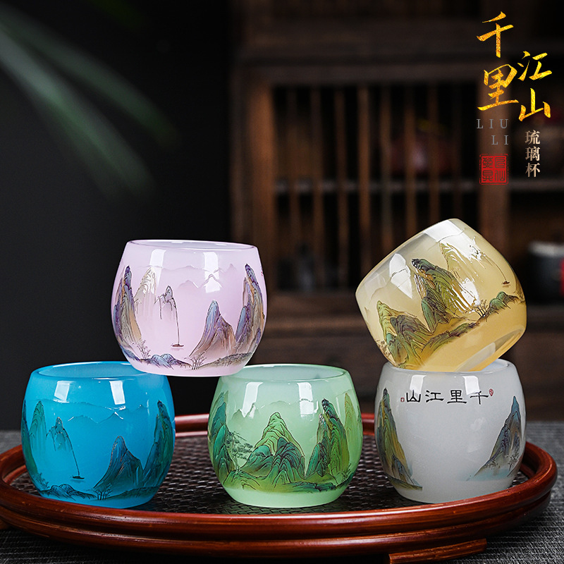 Thousand-Li Landscape Cup Jade Porcelain Tea Cup Glass Cup High-End Household Kung Fu Tea Cup Master Cup Single Cup Tea Cup Tea Cup