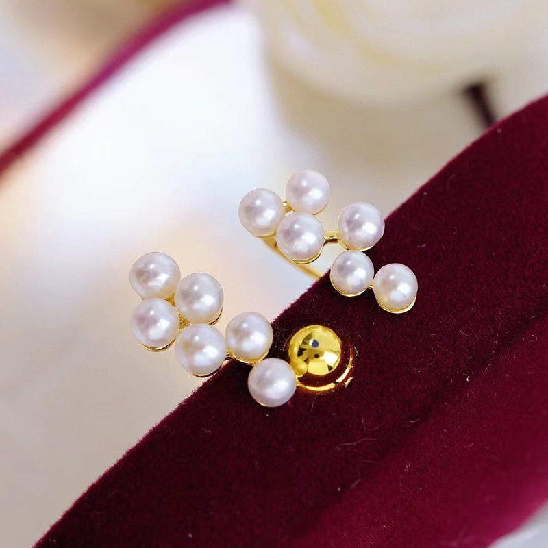 diy配件 s925纯银经典多珠耳夹珍珠耳环空托无耳洞耳饰银托半成品